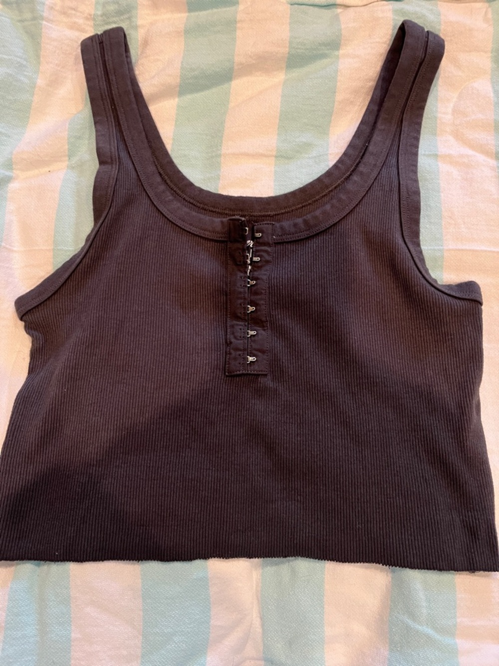 aerie Dark Grey Ribbed Hook-and-Eye Crop Tank